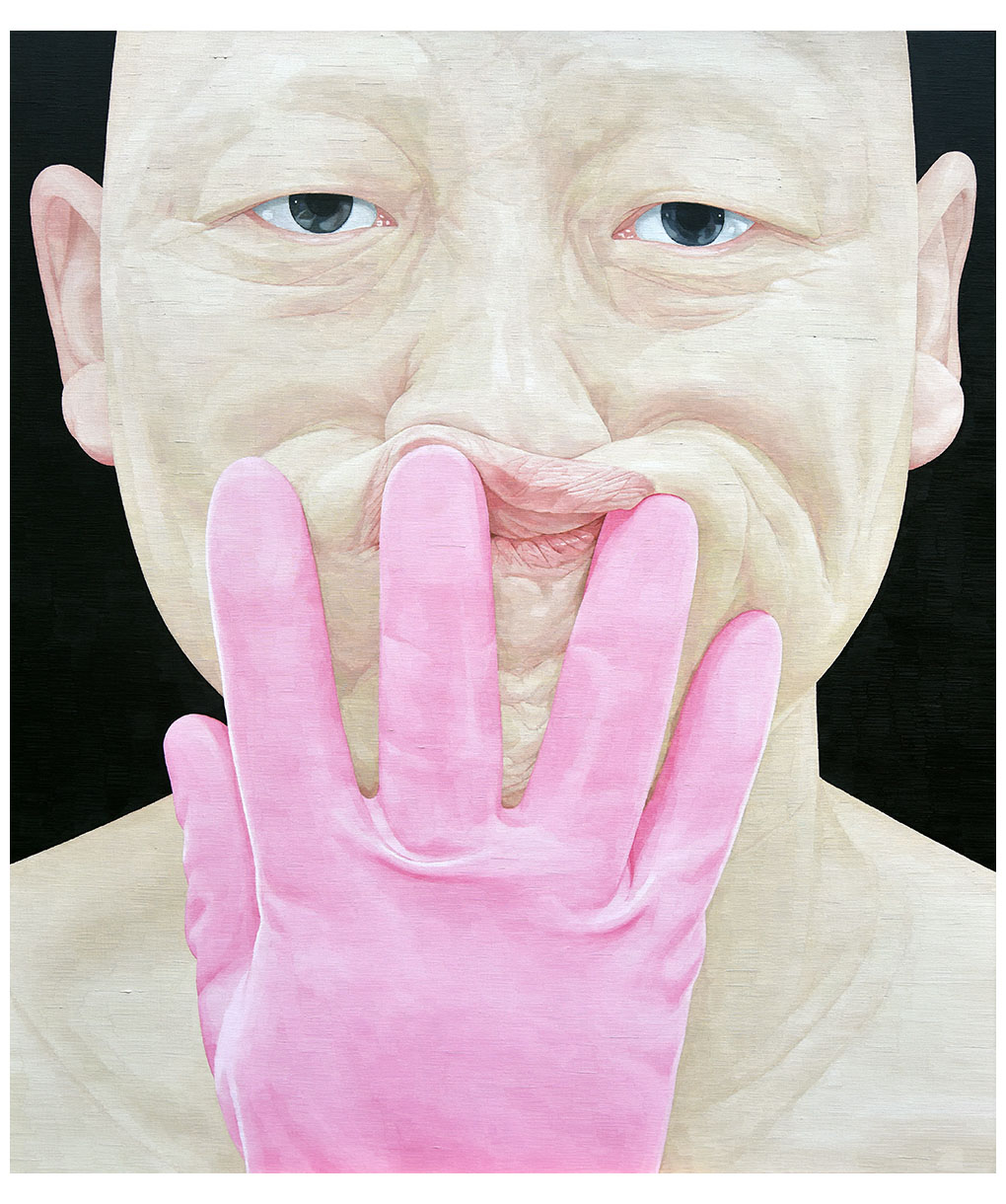 한 사람으로서의 자화상- 분홍장갑9001 150cm x 130cm oil on canvas 2016.jpg